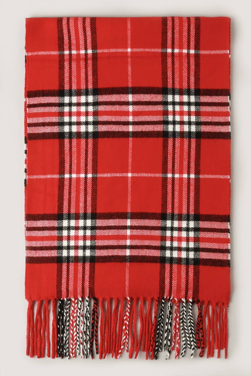 Red and Black Giant Check Cashmere Feel Muffler Scarf