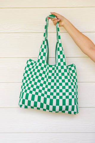 Checkerboard Lazy Wind Big Bag in Green & White (ONLINE EXCLUSIVE!)