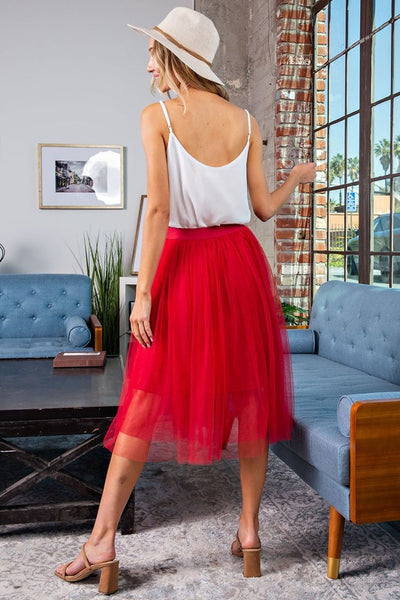 Currant Red Tulle Skirt with Elastic Waist