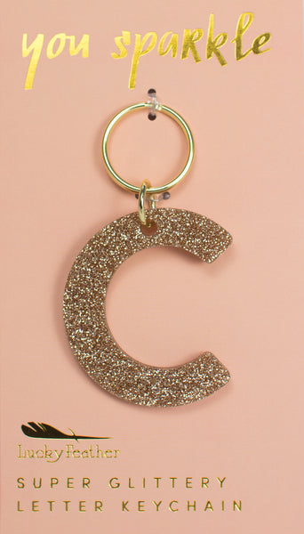 Gold Glitter Letter Keychains