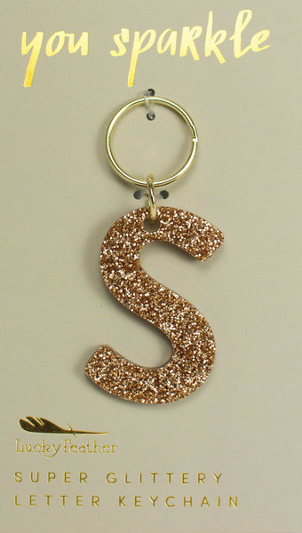 Gold Glitter Letter Keychains