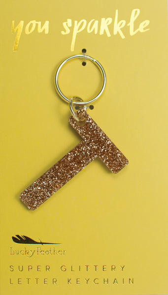 Gold Glitter Letter Keychains