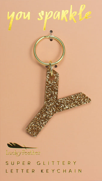 Gold Glitter Letter Keychains