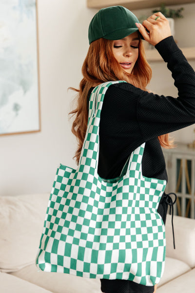 Checkerboard Lazy Wind Big Bag in Green & White (ONLINE EXCLUSIVE!)