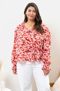 Red Brush Stroke Long Sleeve Blouse (Plus Exclusive!)