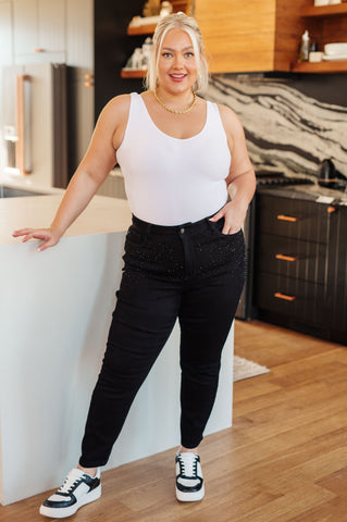 Reese Rhinestone Slim Fit Jeans in Black (ONLINE EXCLUSIVE!)