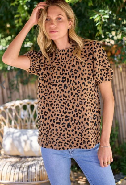 Leopard Print Textured Knit Top with Bubble Sleeve (Includes Plus!)