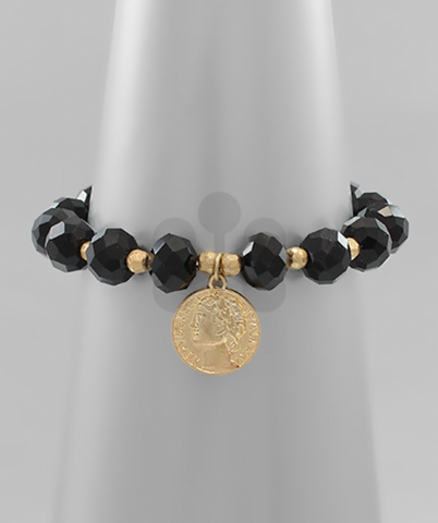 Sparkle Bead and Gold Coin Stretch Bracelet (Available in different colors)