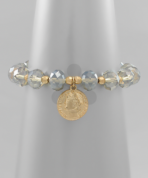 Sparkle Bead and Gold Coin Stretch Bracelet (Available in different colors)