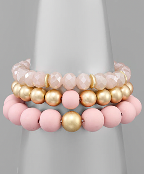 Clay and Glass Bead Stretch Bracelet Sets (Available in Six Colors)