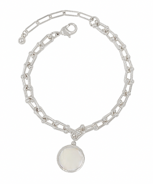 Chain Link Bracelet with Shell Coin Charm (Gold or Silver)