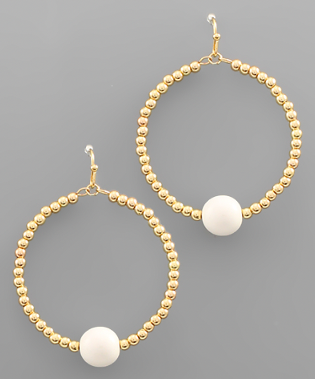Gold Seed Bead and Clay Bead Circle Earrings (Available in 5 Colors)