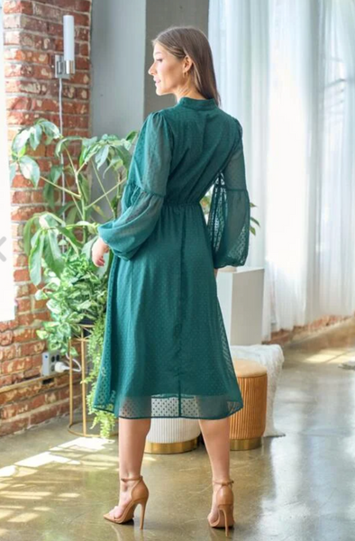 Hunter Green Swiss Dot Midi Dress (Includes Plus!)
