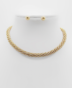 Gold Pave Crystal Rope Necklace with Matching Ball Studs