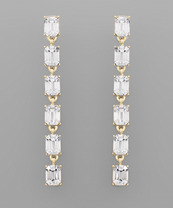 Gold Crystal Baguette Linear Drop Earring