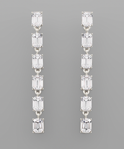 Silver Crystal Baguette Linear Drop Earring