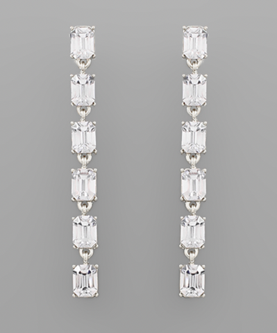 Silver Crystal Baguette Linear Drop Earring