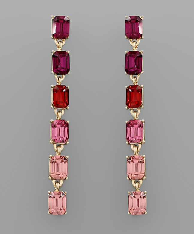 Fuchsia Ombré Crystal Baguette Linear Drop Earring