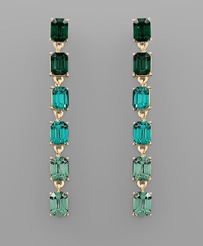 Green Ombré Crystal Baguette Linear Drop Earring