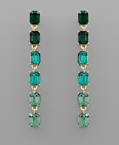 Green Ombré Crystal Baguette Linear Drop Earring