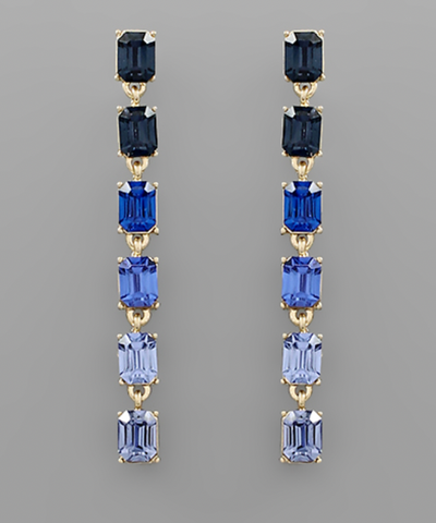 Blue Ombré Crystal Baguette Linear Drop Earring