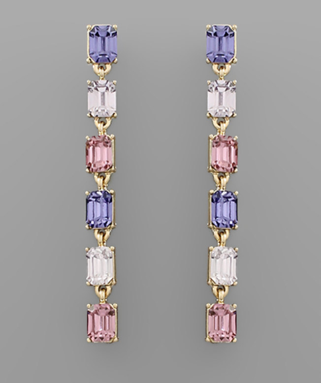 Pink and Lavender Crystal Baguette Linear Drop Earring