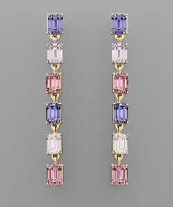 Pink and Lavender Crystal Baguette Linear Drop Earring
