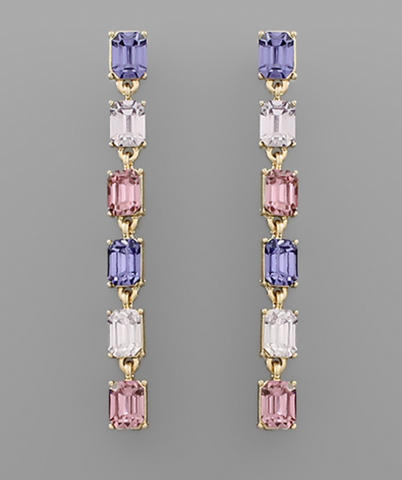 Pink and Lavender Crystal Baguette Linear Drop Earring