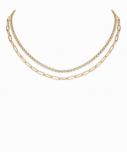 Pave Crystal and Gold Paperclip Link Necklace