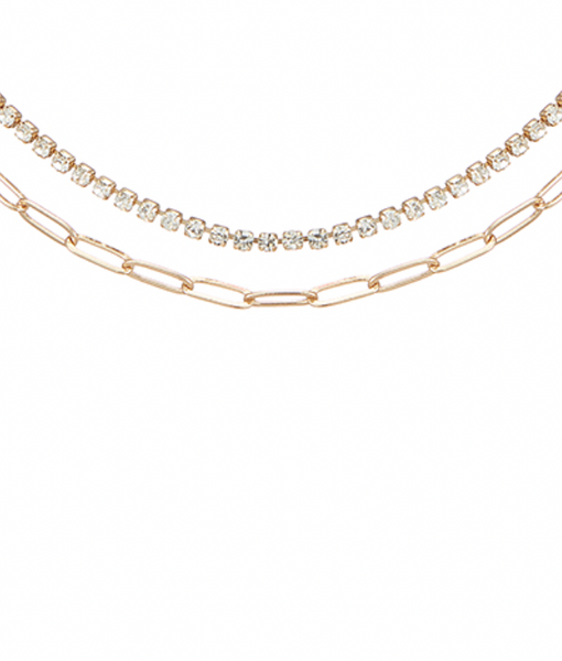 Pave Crystal and Gold Paperclip Link Necklace