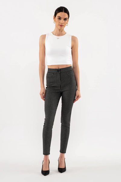 Black and White Checkered Straight Leg Stretch Pants (Includes Plus!)