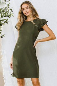 Olive Green Shift Dress with Ruffle Tiered Short Sleeve (Includes Plus!)