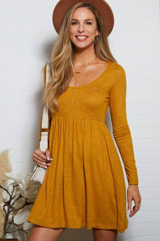Mustard Long Sleeve Scoop Neck Dress (Includes Plus!)