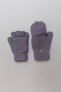 Gray Cozy Knit Convertible Fingerless Gloves with Mitten Flap