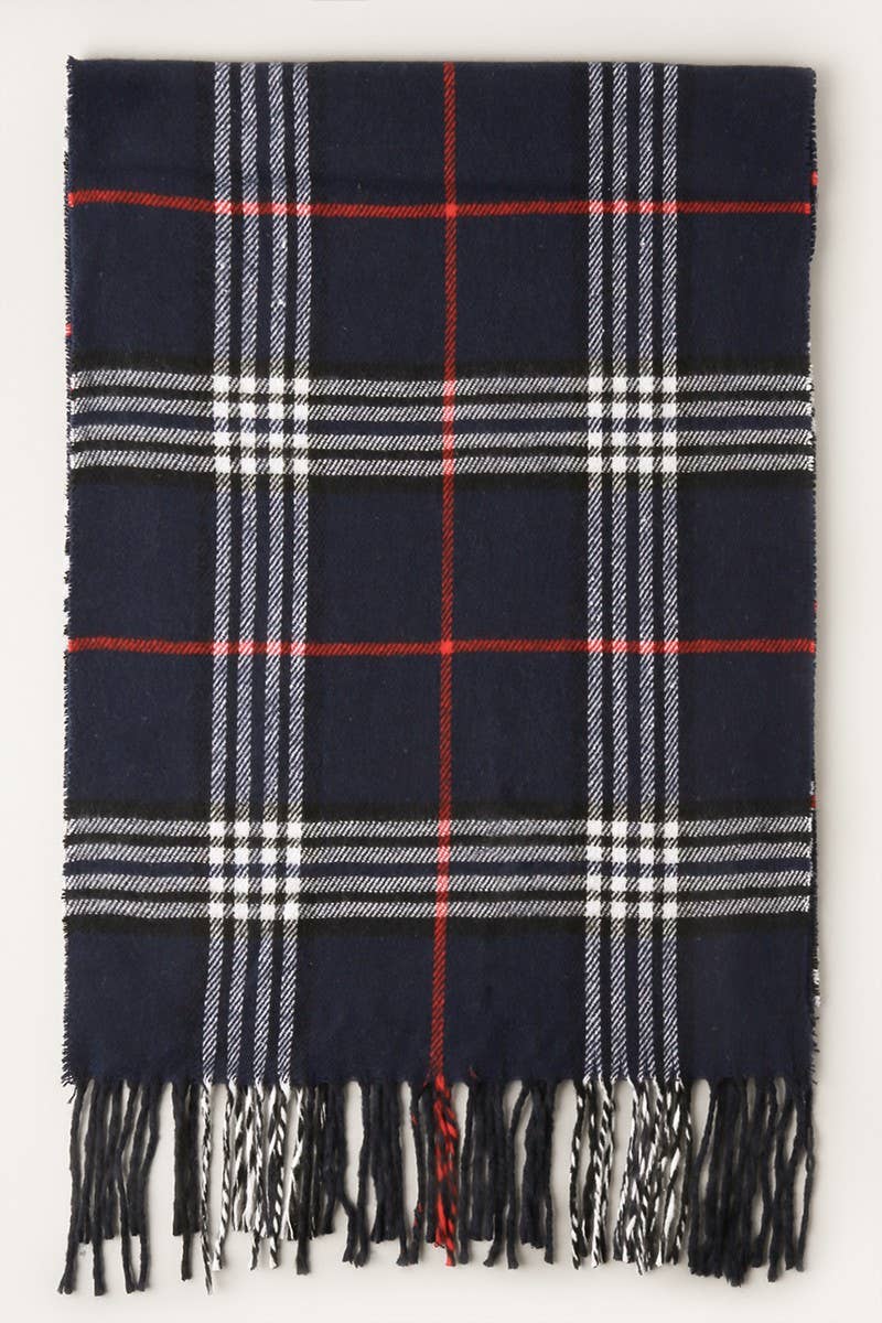 Navy Giant Check Cashmere Feel Muffler Scarf