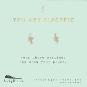 You Are Electric - Lightning - New Moon Gold Earrings
