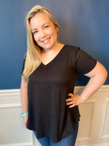 Black VNeck Short Sleeve Top (Includes Plus!)