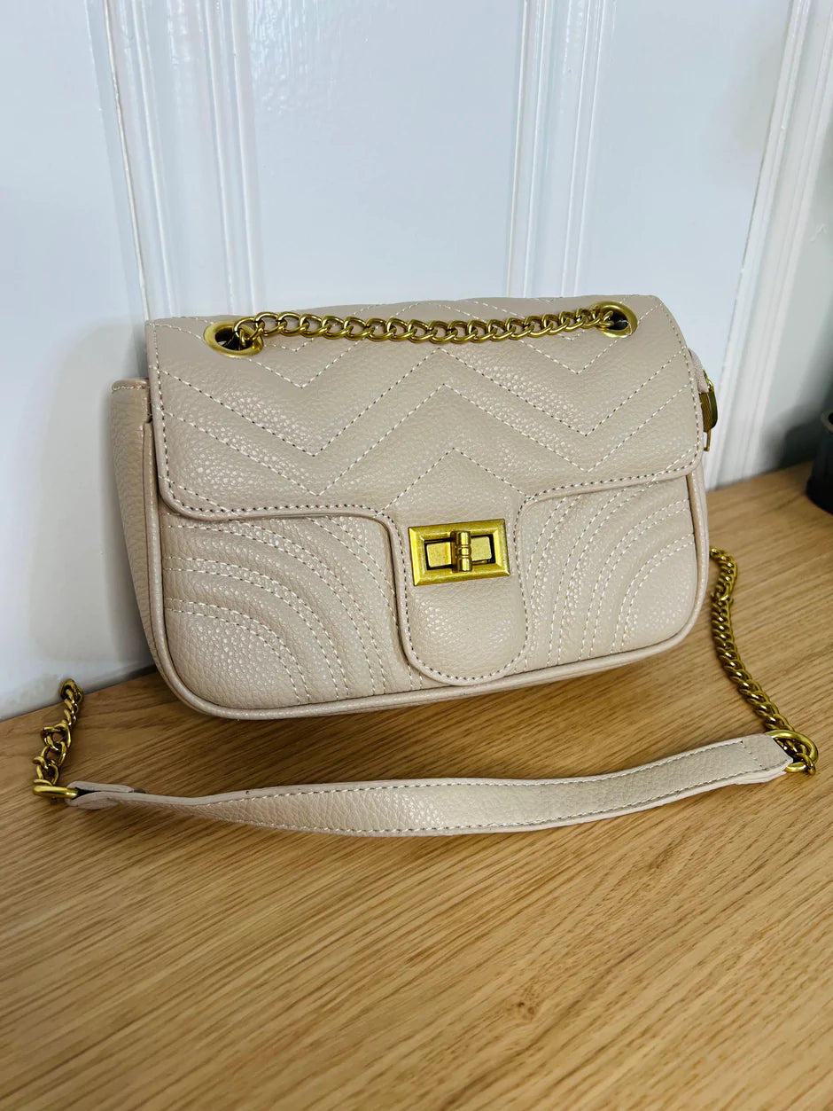 Faux Leather Bag with Stitched Body and Chain and Faux Leather Strap (Available in two colors)